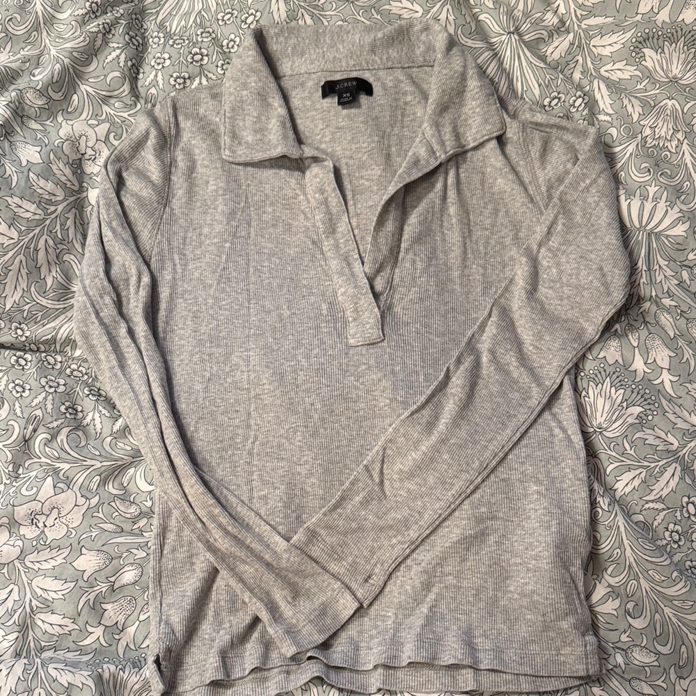 J. Crew Light Gray V-Neck Ribbed Polo
